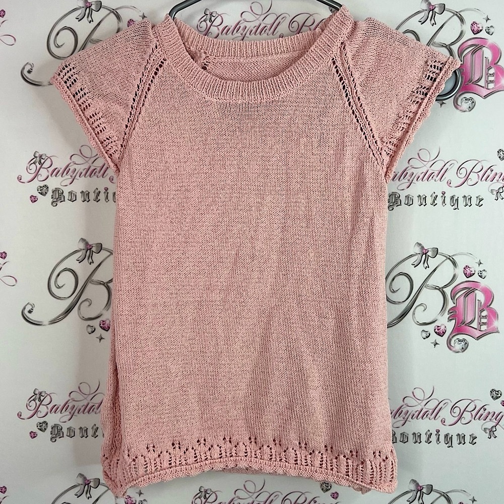 Crochet knit tshirt top light Pink Knit Short Sleeve Top